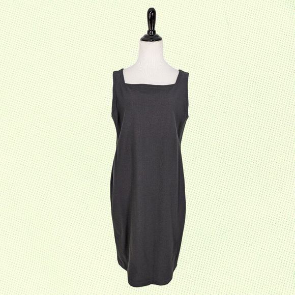 Eileen Fisher Square Neck Crepe Sleeveless Shift L‎ Graphite - Picture 1 of 5